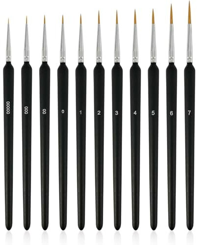 11 Pcs Fine Paint Brushes Set,Miniature Painting Brushes,Model Paint Brush, for Fine Detailing & Art Painting, Acrylic&Nail, Models, Watercolour, Miniatures, Oil (Black)
