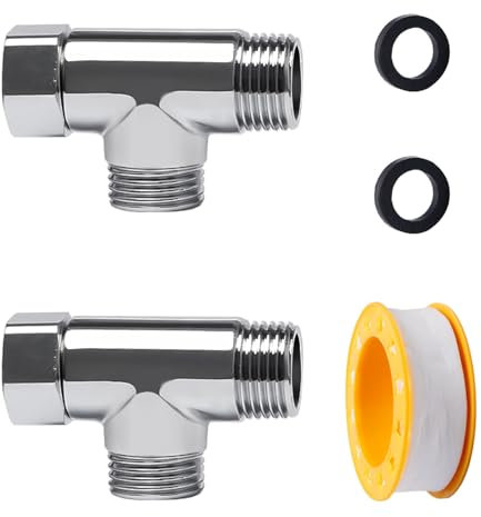 Sxutop 2 Pezzi Valvola Deviatrice 3 Vie 1/2 Adattatore a Forma di T Valvola Connettore 3 Vie valvola Deviatore a T per WC Sistema Doccia, con Rondelle e Nastro Sigillante