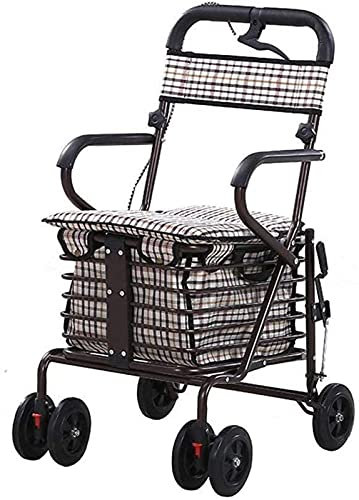 MYXJX Cadre de Marche, Personnes âgées, SS Tuyau en Acier léger Pliant Quatre Roues avec siège rembourré Panier de Transport Aide à la Marche aspirent à(C)