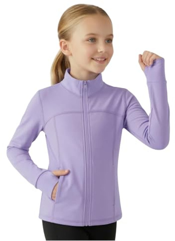 WELAKEN Girls Athletic Zip-Up Jacket Long Sleeve Lightweight Riding Jacket with Pockets