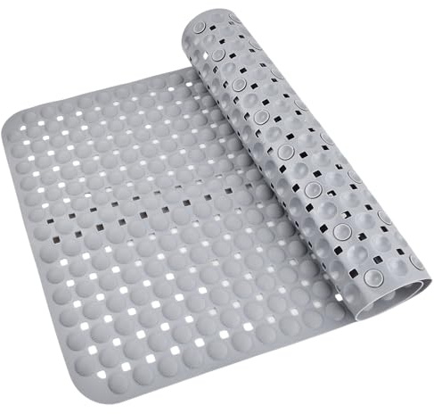 Culinavog Square Shower Mat With Powerful Suction Cups, Bath Mat Non Slip Anti Mould, PVC with Strong Suction Cups Grip and Drain, Quick Drying Shower mat for Bathroom, Stall Floors 45x78 CM(Grey)