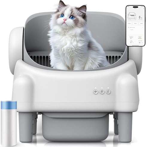 Elektrische Katzentoilette (76L+11L), Eingang Oben, geruchlos, Offenes Design katzenklo selbstreinigend Große Fassungsvermögen,für Mehrere Katzen (MN-2)