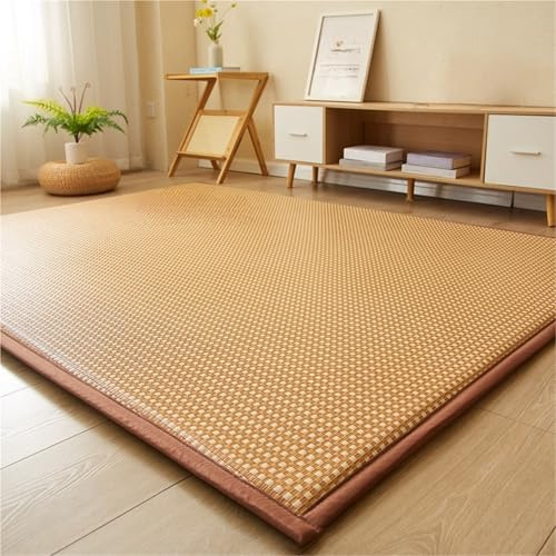 Japanische Tatami-Matte – Naturfaser-Rattan-rutschfester Bodenbelag – atmungsaktive kühle Futon-Matratze – wendbarer Teppich für Wohnzimmer & Schlafzimmer (Hellbraun, 90 x 19)