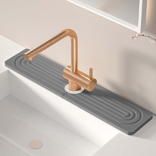 wikimo Abtropfmatte Spüle Wasserhahn Spritzschutz 40x10cm Kieselgur Quick Dry Stone Drying Mat Kitchen, Wasserfest und Feuchtigkeitsbeständig für Küche und Badezimmer Dunkelgrau