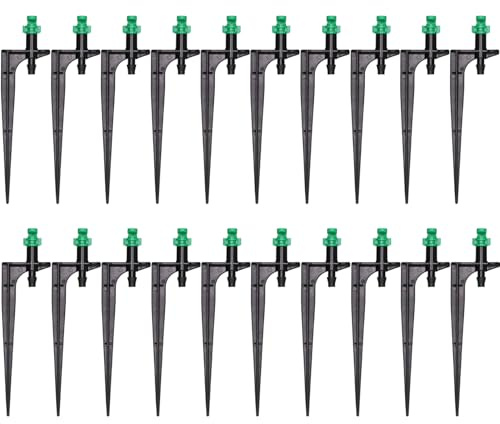 Piezas de riego por goteo de 20 piezas, conectores de tubos de riego de 180 grados, estacas de manguera de goteo de plástico con tubo de árbol frutal de inserción de tierra