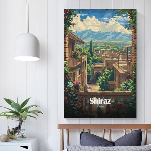 POLIUAWS Shiraz, Iran Stadtbild Wohnzimmer Wandkunst Wanddeko Fertig zum Aufhängen für Badezimmer Toilette Dekoration Lebende Wand 08x12 Zoll (20x30 cm)