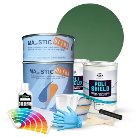 Resin Pro® ShowerFix Kit – Réparation Receveur de Douche/Baignoire avec Mastic Époxy Rapide, Peinture de Protection, Made in Italy – Vert Foncé Brillant