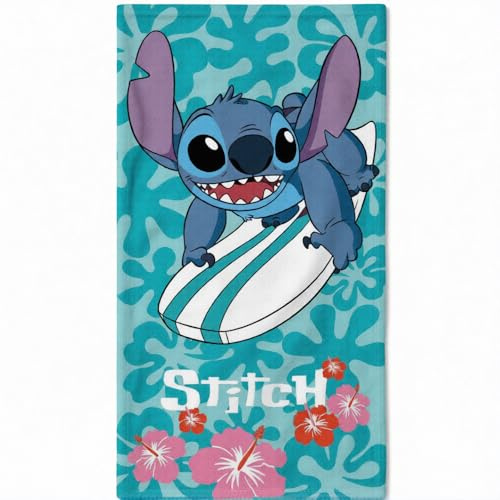 Aymax Kopie: Disney Lilo & Stitch Mikrofaser Strandtuch/Badetuch XL 70x140 cm – schnelltrocknend & leicht, 100% Polyester, Stitch Surf Motiv mit Sonnenbrille