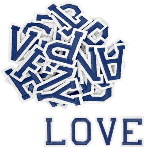 52Pcs Iron on Letters, A to Z Iron on Patches Ironed Adhesive Iron on Letters for Clothes Alphabet Repair Patches Jackets Shirts Hats Bags Jeans DIY Projects (Royal Blue)