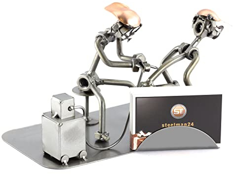 Steelman24 Schraubenmännchen Tätowierer mit Kartenhalter | Made in Germany,Handarbeit,Geschenkidee,Stahlfigur,Metallfigur,Metallmännchen