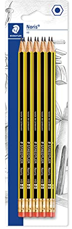STAEDTLER Bleistifte mit Radiergummi Noris, HB, sechskantformat, hohe Bruchfestigkeit durch spezielle Minenrezeptur und hartverleimte Mine, Set mit 10 Bleistiften, 122-2 BK10