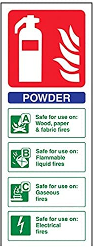 vsafety 11005 ac-s señal de extintor, ID de polvo, autoadhesivo, vertical, 75 mm x 200 mm, azul/verde/rojo
