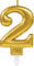 Amscan 9901774 - Zahlenkerze 2, Höhe 9,3 cm, Gold, Kuchenkerze, Geburtstag