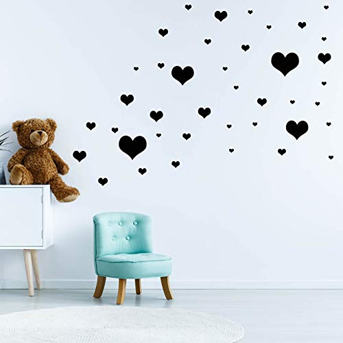 40 Herzchen Set - Herz Wandtattoo Wandaufkleber Sticker Aufkleber Liebe Heart Herzen (Schwarz)