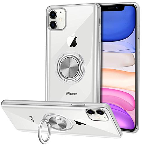 Vunake für iPhone 11 Hülle Durchsichtig Silikon TPU Slim Case mit 360 Grad Ring Ständer Handyhülle Fingerhalter Magnetische Autohalterung Transparent Schutzhülle Cover für iPhone 11 6.1 Zoll-Clear