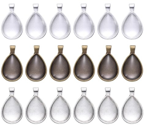 EXCEART DIY Jewelry Making Trays Teardrop Tray Pendants with Glass Cabochons Blank Bezel Pendant Trays for Photo Jewellery Resin Crafts Necklace Making 36 Pack