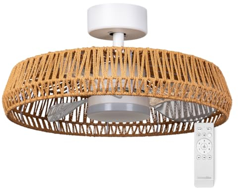 UNIVERSALBLUE | Ventilador de Techo con Aspas Ocultas| 6 Velocidades |Luz LED| Bajo Consumo | Silencioso | Modo Invierno | Temporizador | Mando Incluido | Facil De Montar