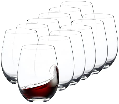 FAWLES Juego de 12 copas de vino sin tallo de 15 onzas, vaso de vino estándar con borde liso para vino tinto y blanco, apto para lavavajillas