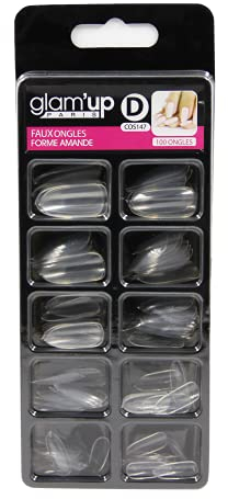 Glam’Up Paris - Faux Ongles - Pleine Couverture - Facile à Utiliser - 100 Pièces - Forme Amande - N°147 - Transparent à Vernir