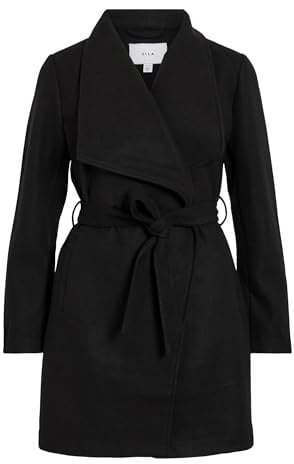 Vila Vicooley Manteau de Ceinture col – Noos Court, Noir, 38 Femme