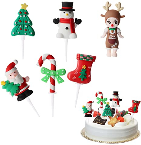 Cake Topper Weihnachten Hillylolly 6 Stück Weihnachten Cupcake Topper, Cupcake Deko Weihnachten, Weihnachtskuchen Topper, Cupcake Topper, Kuchendekoration Weihnachten für Weihnachtsfeier Deko
