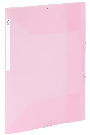 Viquel - Chemise 3 rabats en plastique grande capacité - Boite de classement A4 avec étiquette d'identification - Rose translucide