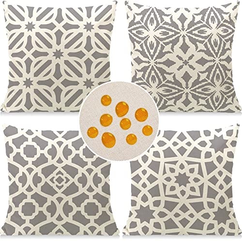 Cirzone Kissenbezug 40x40 cm 4 Stück Dekorative Outdoor Kissen Wasserfest Atmungsaktiv Graue Geometrie Kissenbezug Werden für Sofakissen Garten Outdoor
