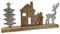 Mango-Holz und Metall Figur Häuser, Baum und Rentier braun Silber 46 x 22cm Dekofigur Wald-Deko Tisch Dekoration