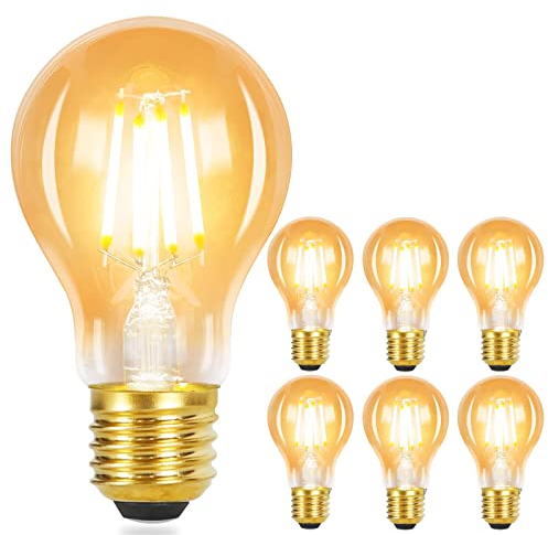 GBLY 6er pack LED Glühbirne E27 Lampe - Vintage Warmweiß Filament Leuchtmittel Retro Edison Glühlampe Birne A60 Energiesparlampe Glas 4W für Haus Esszimmer Industrial Küche Flur Bar