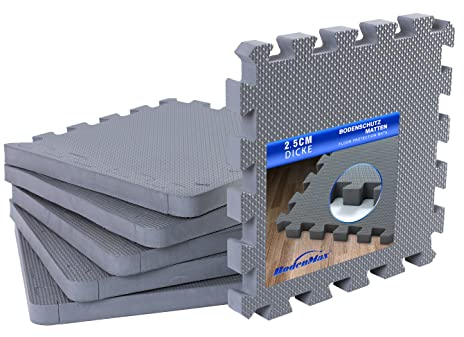 Bodenschutzmatte XXL Dicke [32x32cm] - extra dick 2.5cm [+150% mehr Schutz] - 6/12/18/36 Puzzlematten Schaumstoffplatte Eva Bodenmatte Sportboden für Fitnessraum Fitnessgeräte Keller Garage - Grau