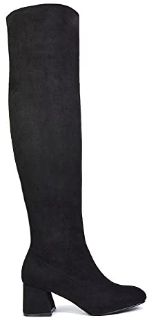 ESSEX GLAM Womens Over The Knee High Boots Ladies Low Heel Square Toe Stretch Calf Thigh High Size 3-8