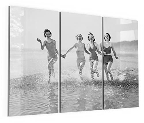 DEQORI Glasbilder Echtglas | Motiv Retro Badebekleidung | horizontal 3-teilig 150x100 cm | große XXL Deko | Wandbilder für Wohnzimmer, Schlafzimmer, Flur & Küche | moderne Wanddeko