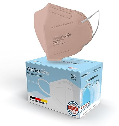 WeVida®Plus FFP2 Maske Made in Germany - 25 x einzeln verpackt, größere Passform, dermatologisch geprüft, EU CE zertifizierte Atemschutzmaske nach EN149:2001+A1:2009, CE2841 (Altrosa)