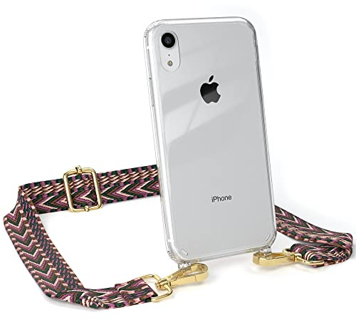 EAZY CASE Handykette - Verstellbares Taschenband kompatibel mit iPhone XR, Schulterriemen, Handykordel mit Silikon Hülle, Umhängetasche, Beere Pink Gold