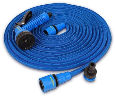 GoodYear - Manguera Extensible 30m con Pistola de Riego 7 Funciones, Conectores Rápidos ½” y ¾”, Látex de Doble Capa, Anti-Torsión, Ligera y Compacta para Jardín