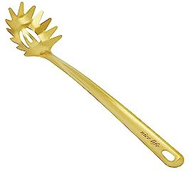 HOOZ 1x Spaghettilöffel aus Hochwertigem Edelstahl, Spülmaschinenfestes Küchen Zubehör, Robuster Effizientes Servieren von Pasta und Nudelgerichten (33,5 x 7 cm) (Gold)