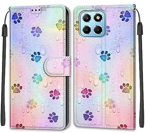 TOMYOU Handyhülle für Honor X8 5G / X6 4G / 70 lite Hülle, Fußabdruck | Standfunktion, Kartenfach, Magnetisch, Stoßfeste Schutzhülle, Flip Leder, Klapphülle