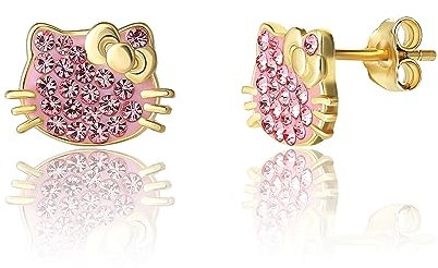Sanrio Hello Kitty Damen-Ohrstecker aus Sterlingsilber Offiziell lizenzierte Hello Kitty Ohrringe mit Kristall-Akzenten, Sterling Silber, Kristall