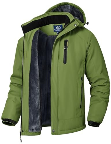 YSENTO Herren Winterjacke wasserdichte Winddichte Skijacke Fleece Outdoor Softshelljacke Funktionsjacke mit Kapuze(Grün,M)