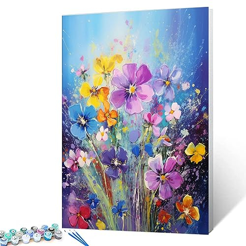 Tucocoo African Violet Flowers Paint by Number for Adults, DIY Digital Oil Painting Kits on Canvas with Brushes and Acrylic Pigment, Colorful Blossom Floral for Home Decor Gifts 16x20inch (Frameless)