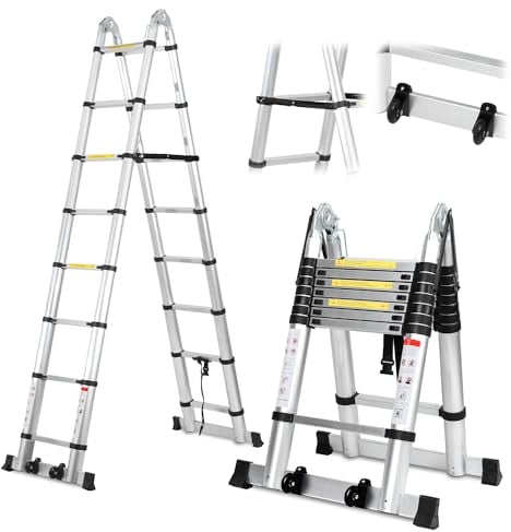 Daromigo Aluminium Teleskopleiter, 5 m Teleskop Klappleiter, Mehrzweckleiter Rutschfester Ausziehleiter Alu-Klappleiter Ausziehbare Leiter bis 150 kg Belastbarkeit
