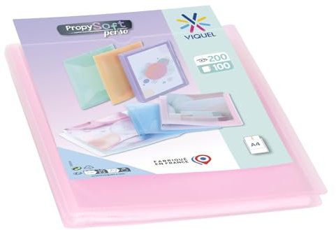 Viquel - Porte vues A4 200 vues - Porte documents personnalisable - 100 Pochettes de qualité lisse - Rose pastel
