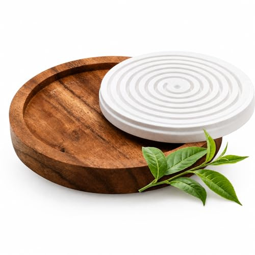 Handgemachter riesen Duftstein für ätherische Öle im Set mit einem kleinen Holztellerchen, ideal für ätherische Öle, Duftöle, Aromaöle oder Parfüms. Guter Duft in Schränke, Wohnzimmer und Keller.