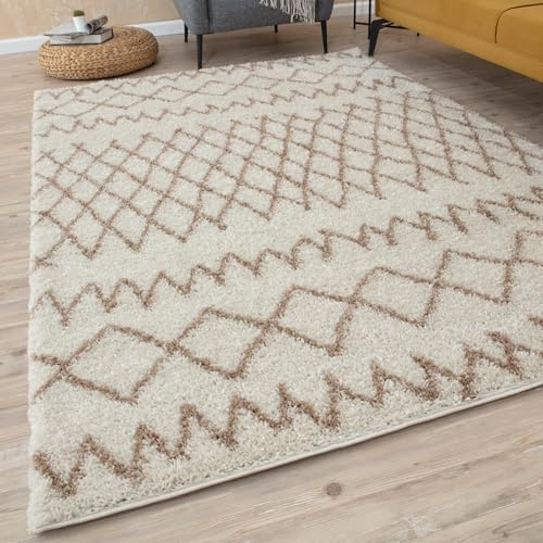 THE RUGS Modern Moroccan Design Living Room and Bedroom Rugs, Non-Shedding & Easy Care (Tangier Ivory/Beige, 200x290 cm)