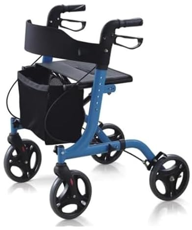 Rollex 400 Profi Rollator federleicht & stabil blau 136kg One Touch Bremse mit Sitz & Tasche, klappbar & höhenverstellbar