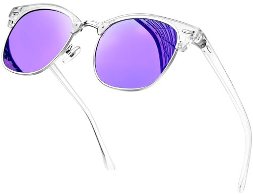 KANASTAL Clear Purple Sunglasses Mens Polarised Womens Mirrored Semi Rimless Tinted Half Frame UV400 Protection Outdoor Summer Casual - Transparent Purple Lens