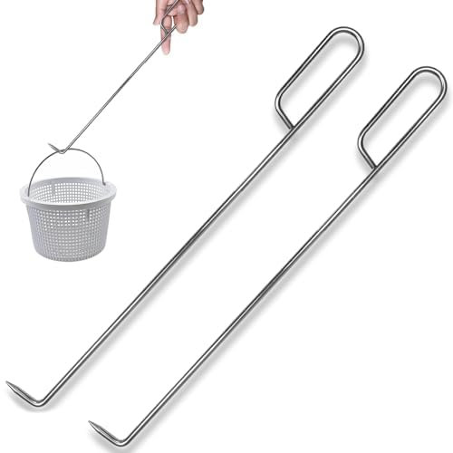 Pool Skimmer Korb Haken Werkzeug, Edelstahl Pool Skimmer Haken Verlängerter Knieschutz Skimmer Korb Griff für Reinigung Schwimmbad Schmutz Skimmer Haken (2 Stück)