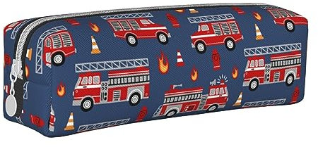 PAQGSREM Federmäppchen mit Feuerwehrauto-Muster, Stifthalter, Leder, Federmäppchen, Organizer, Reißverschluss, Kosmetik, Make-up, Aufbewahrungstasche, Siehe Abbildung, Einheitsgröße
