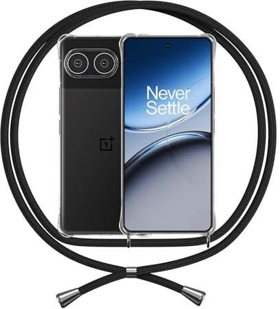 Handykette Hülle Kompatibel mit oneplus Nord 4, Handyhülle mit Band Anti-Gelb TPU Transparent Silikon Schutzhülle Klar Case, Schwarz
