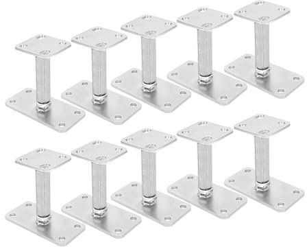 AllRight Pfostenträger 10 Stück Höhenverstellbar Stützenfuss Verstellbar Höhe 140-200 mm Verzinkt Bodenfuß Stützfuß Pfosten Füße Bodenplatte 160 x 80 mm Trägerplatte 80 x 80 mm Silber